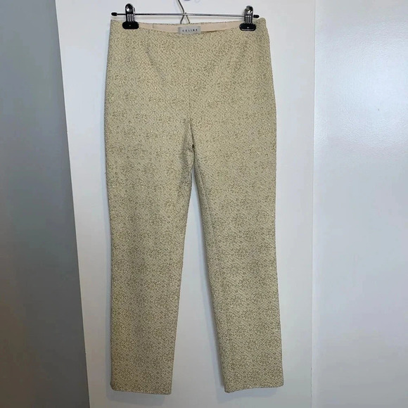 CELINE Women's Pants Gold Metallic Embossed High Waist Straight Leg Trouser 6 - Picture 6 of 16